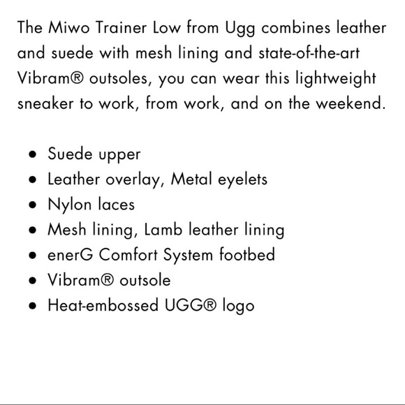 NIB UGG Miwo Trainer Low Sneaker Suede Vibram - Picture 12 of 12